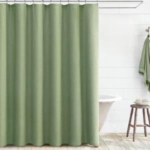 Awellife Sage Green Shower Curtain Linen Textured Boho Farmhouse Shower Curtains for Bathroom Fabric Liner 72 x 72 Inch