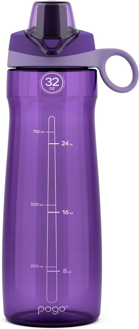 Pogo Plastic Water Bottle with Chug Lid and Carry Handle, Reusable, BPA Free, Dishwasher Safe, Perfect for Travel, School, Outdoors, and Gym | 18oz, 32oz, 40oz, 64oz (Purple)