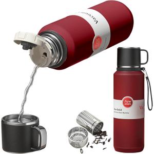 Stainless Steel Insulated Tea Infuser Bottle, Vacuum Insulated Water Bottle, Tea Tumbler with Separate Tea Compartment, 24-Hrs Insulation Commute Travel (Red,32oz/1000ml)