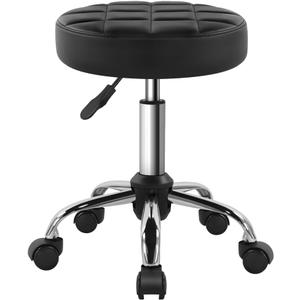 Black Classic Swivel Stool with Wheel for Salon Work Home SPA Shop Height-Adjustable and Cost-Effective Rolling Stool Chair Small, 13.8"D x 13.8"W x 18.9"H