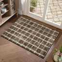 Door Mat Indoor Rugs for Entryway Checkered Small Rug 2x3 Washable Non-Slip Braided Geometric Print Soft Low-Pile Throw Carpet for Bedroom Kitchen Bathroom Entrance Tan Brown