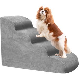 Dog Stairs for Small Dogs, High Density Foam Dog Steps, Extra Wide Non-Slip Pet Ramp for High Beds Or Couch, Soft Doggie Ladder for Dogs Injured, Older Pets, Small Cats (Fleece-Gray, 4 Steps)