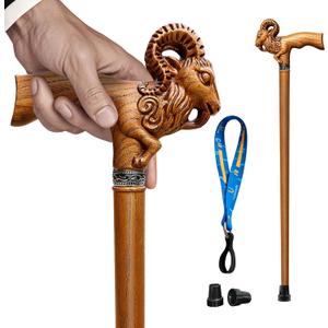 Hand Carved Wooden Cane Ultra Lightweight 0.88 lbs Support up to 500 lbs Walking Cane for Men and Women High-end Solid Wood Canes for Seniors with 3 Tips for City Trekking Daily Use, 37.4"