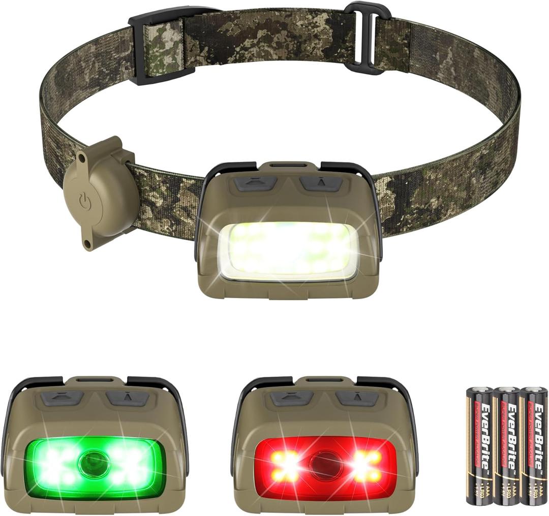 EverBrite Headlamp, 300 Lumens Head Lamp for Adults, 7 Modes with White/Red/Green Light, 30Adjustable LED Headlight for Camping, Running, Hunting, 3 AAA Batteries Included
