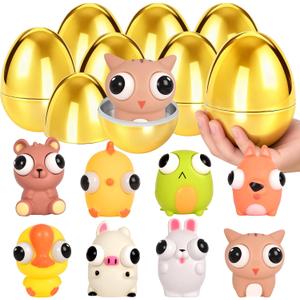 HIKISS 8 Pack Jumbo Golden Easter Eggs Fillers with Eye-Pop Fidget Toys, Easter Eggs Basket Stuffers Fillers, Stress Relief Squeeze Toys for Kids Boys Girls Easter Eggs Hunt Party Favors