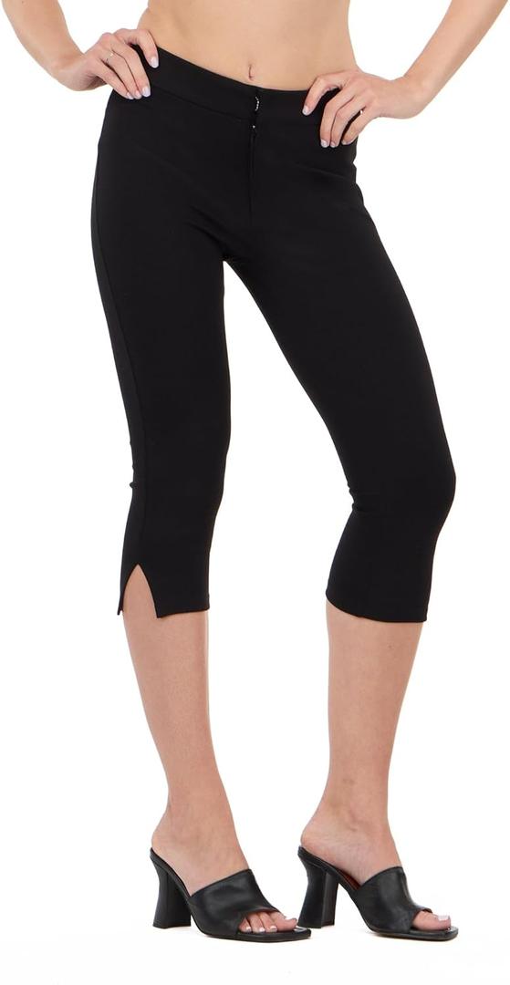 Forever 21 Women's Capri Pants with Fold Over Waist and Bottom Slits (Small,Black)