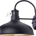 12in Exterior Barn Light Motion Sensor Black Outdoor Gooseneck Lighting Wall Mount Dusk to Dawn Farmhouse Style Outside Porch Light Fixture Outdoor Garage Barn Door Light for House, 12" Dome