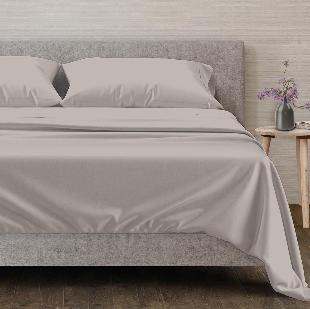 Mayfair Linen 100% Egyptian Cotton Sheets Full Size Bed Set - 4 PC 600 Thread Count Full Sheets Set Egyptian Cotton (Taupe), Extra Soft, Cooling, 16" Deep Pocket Sateen Weave Luxury Hotel Bedsheet