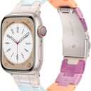 V-MORO Resin Bands Compatible with Apple Watch Series 11/10/9/8/7 Band 40/41/42mm Lightweight Fashion Strap Bracelet with Starlight Buckle for iwatch Series SE/6/5/4/3/2/1(Bonbon Rainbow,38/40/41/42mm)