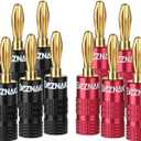 Banana Plugs with Dual Set Screws,Black and Red Aluminum Shell,6 Pairs
