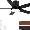 42 Inch Ceiling Fans with Lights and Remote, Flush Mount Black Ceiling Fan for Bedroom Living Room Indoor/Outdoor, Quiet 6 Speed Reversible DC Motor, 3CCT, Dual Color 5 Blades, ETL Listed