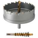 4 inch Hole Saw for Hard Metal, Carbide Hole Saw with 2Pcs Titanium-Plated Pilot Drill Bit, Heavy Duty Carbide Hole Cutter for Stainless Steel, Cast Iron, Cooper, Aluminum