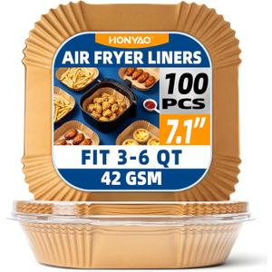 Air Fryer Paper Liners for 4 qt / 5 qt / 6 qt, Thickened Square Disposable Liner Compatible with Ninja/Chefman/Cosori/Instant Pot and other 4q-6qt Airfryer (8.3'' on Top)