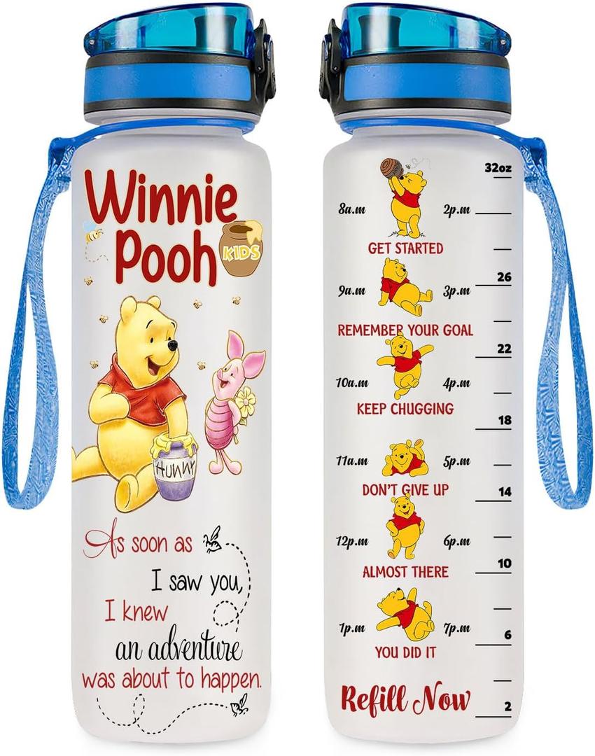 Pooh 32 Oz Water Track Bottle, As Soon As Saw You Water Bottle With Time Marker, Pooh Bear Motivational Insulated Water Bottle, Gifts For Family Friend