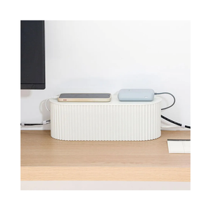 White Cable Box Organizer, Plastic Cord Hider Box with Lid for Desk and Floor, Power Strips Cover for Home, Office, Computer, TV, School, Kitchen, Surge Protector Cover (Small)