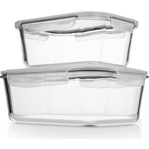 Razab 4 Pc (2700ML/ 91 Oz & 1520ML/ 51 Oz) Airtight Large Glass Food Storage Containers with Lids - BPA Free, Leak Proof Meal Prep Containers (2 Containers + 2 Lids) Microwave, Oven & Freezer Safe
