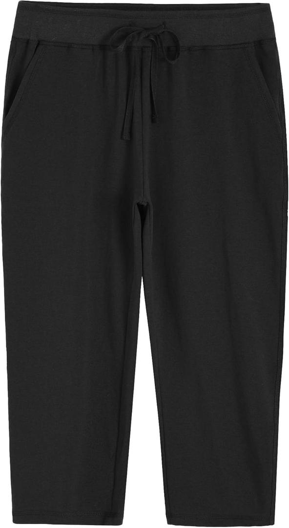 Weintee Women's Knit Sweatpants Capri Pants with Pockets (Black). S Size