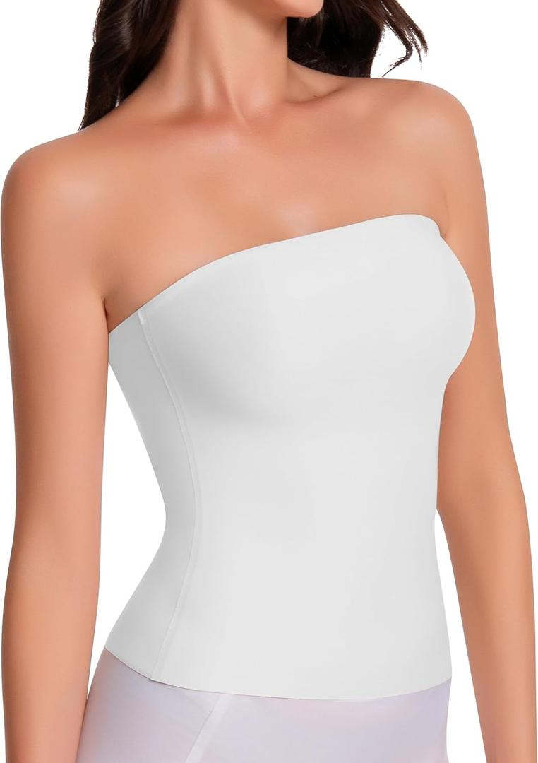 Artdear Tube Tops for Women, Sexy Y2K Crop Top Double Lined Strapless Tank Summer Going Out Tops Air Touch Fabric (Large, White)