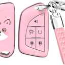 ACEBOY for Cadillac Key Fob Cover, Soft TPU Protective Case with Keychain Compatible with Cadillac 2020-2025 ATS CT4 CT5 CT6 XT4 XT5 XTS CTS SRX Car Smart Keys Case (Pink,5 Buttons)