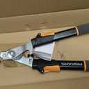 Fiskars Power-Lever Extendable Hedge Shears, Self-Sharpening Serrated Steel Blades for Clean Cuts, Handles Adjust 25"-33" for High Reach, Multiplies Leverage for 2x Power, 10" Blades, Orange/Black