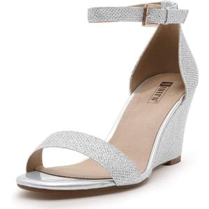 IDIFU Women's Classic Wedge Heels Sandals 3 Inch Ankle Strap Open Toe Evening Dress Wedding Shoes, Size 7