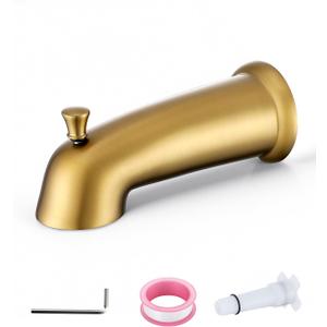 Slip On Bathtub Spout with Diverter, Extra Long 6 Inch Bathtub Spigot, Shower Spout with PTFE Tape & Hex Wrench, Fits for 1/2" IPS Threads,Brushed Gold