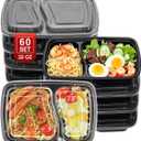 60 Sets 32oz Meal Prep Containers 2 Compartment - Plastic Food Storage Containers 2 Compartments with Lids