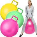 Lewtemi 3 Pcs 29 Inch Bouncing Ball with Handle, Outdoors Hopper Jumping Hopping Ball and Air Pump for Sports Exercise (Yellow, Light Green, Pink)