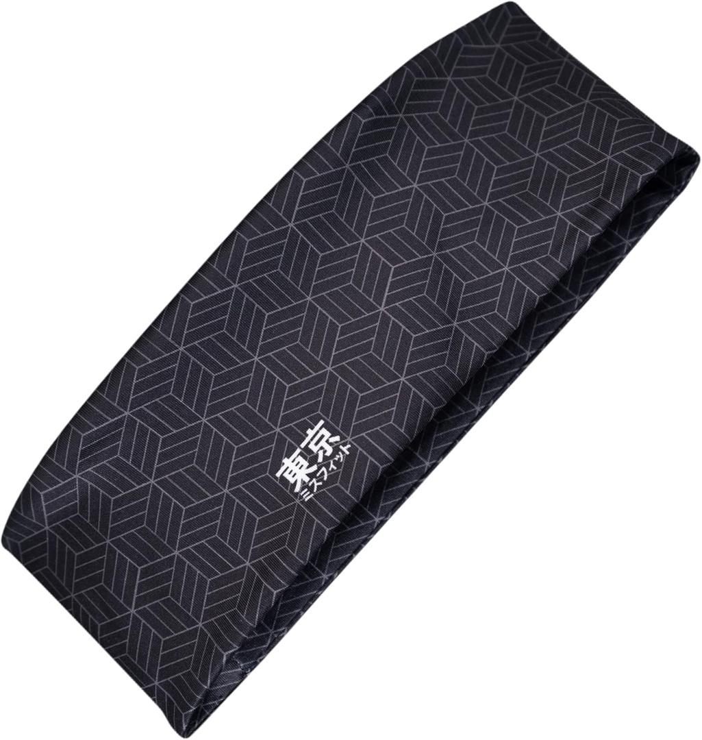 Tokyo Misfit - Japanese Headbands for Men & Women, Sweat Band, Workout, Yoga, Fashion, Running, Sports, Basketball, Bandana, Japanese Cube (Black)