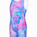 Alikhonf Girls Swimsuit Size 8-9 Years Old Kids Purple Blue Sleeveless Bathing Suit Beach Swimwear.