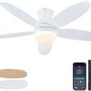 48 Inch Ceiling Fan with Light, White Flush Mount Ceiling Fan with Remote and APP Control, Dimmable and 6 Wind Speed, Modern Low Profile Fan Light for Bedroom, Covered Outdoor