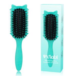 Curl Defining Brush, Curly Hair Brush Defining for Curls Waves & Coils, Volume Styling Women'S Curls, Reduce Pulling Frizz, Funny Cat Ear Designs - Green