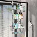 HapiRm Hanging Shower Caddy Organizer - Shower Shelf with 22 Hooks and 2 Toothbrush Holders, No Drilling Adjustable Hanging Bathroom Organizer - Silver (4-tier)