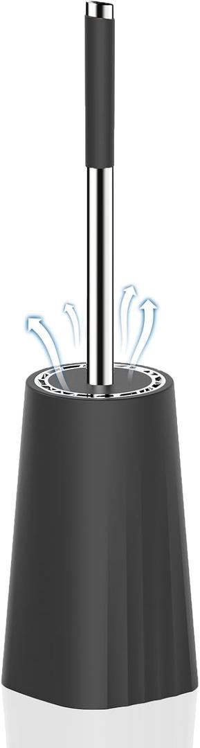 SetSail Toilet Brush, Compact Size Toilet Bowl Brush and Holder Toilet Brushes for Bathroom with Stainless Steel Handle Toilet Cleaner Brush with Durable Scrubbing Bristles, Splash-Proof (1 pack, Black)