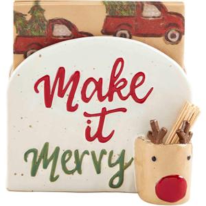 Mud Pie Napkin And Toothpick Holder; caddy 4 3/4" x 5 3/4" | napkin 5" x 5"