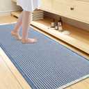 Smiry Waffle Bath Mat 60x24, Extra Soft Absorbent Bathroom Rugs, Non Slip Machine Washable Quick Dry Bath Rugs for Bathroom Floor, Tub, Shower, Home Decor Accessories, Blue & Cream
