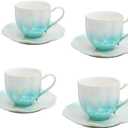tea cup set ceramic tea cups and saucers set of 4 for Coffee, Cappuccino, Latte,Cafe Mocha, Americano and Tea Porcelain Mugs 6.7 Ounce for Kitchen or Cafe (Green)