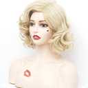 Short Blonde Wavy Wigs for Women Gold Curly Shoulder Length Natural Wig Synthetic Full Middle Part Wig for Role Play,Halloween,Daily Use