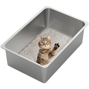 Pack Of 3. Kirecoo Stainless Steel Cat Litter Box XXL- Metal High Sided Cat Pan, Large Stainless Steel Box, Indoor Litter Tray, Non Stick, No Smell, Easy to Clean, Pet Toilet Supplies for Kitten, Kitty, Rabbit