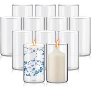 Gerrii 12 Pack Glass Cylinder Vases, Tall Clear Flower Vase for Centerpieces, Hurricane Floating Candle Holder Bulk for Wedding Table Home Formal Dinners Party Decor(6 x 3.35 Inch)