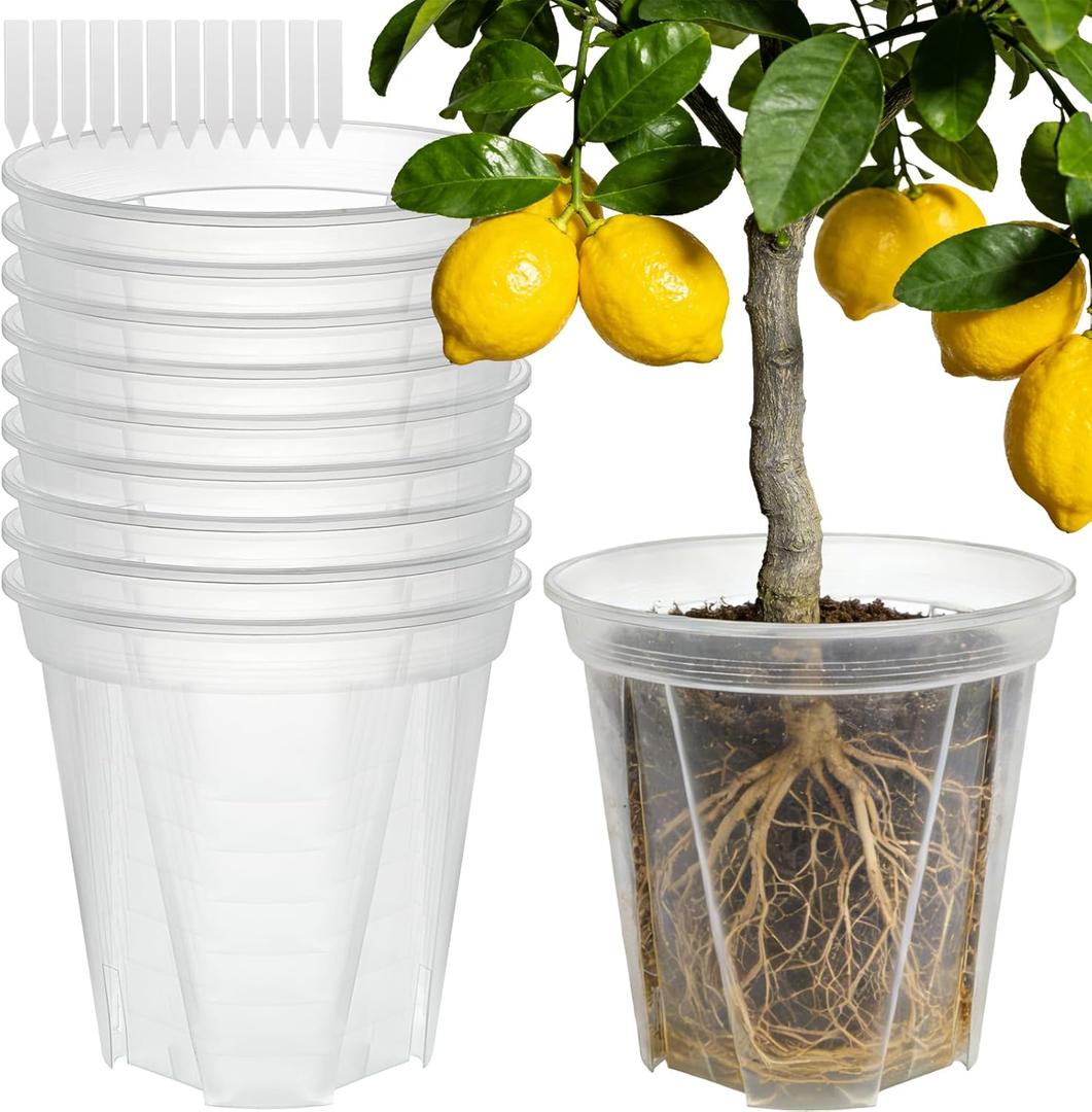 11 Inch Large Clear Nursery Pots with Drainage Holes, 3.5 Gal 10 Pack Transparent Plastic Plant Pots, Ideal for Orchids, Seedlings, Repotting & Observing Root Growth & Soil Moisture