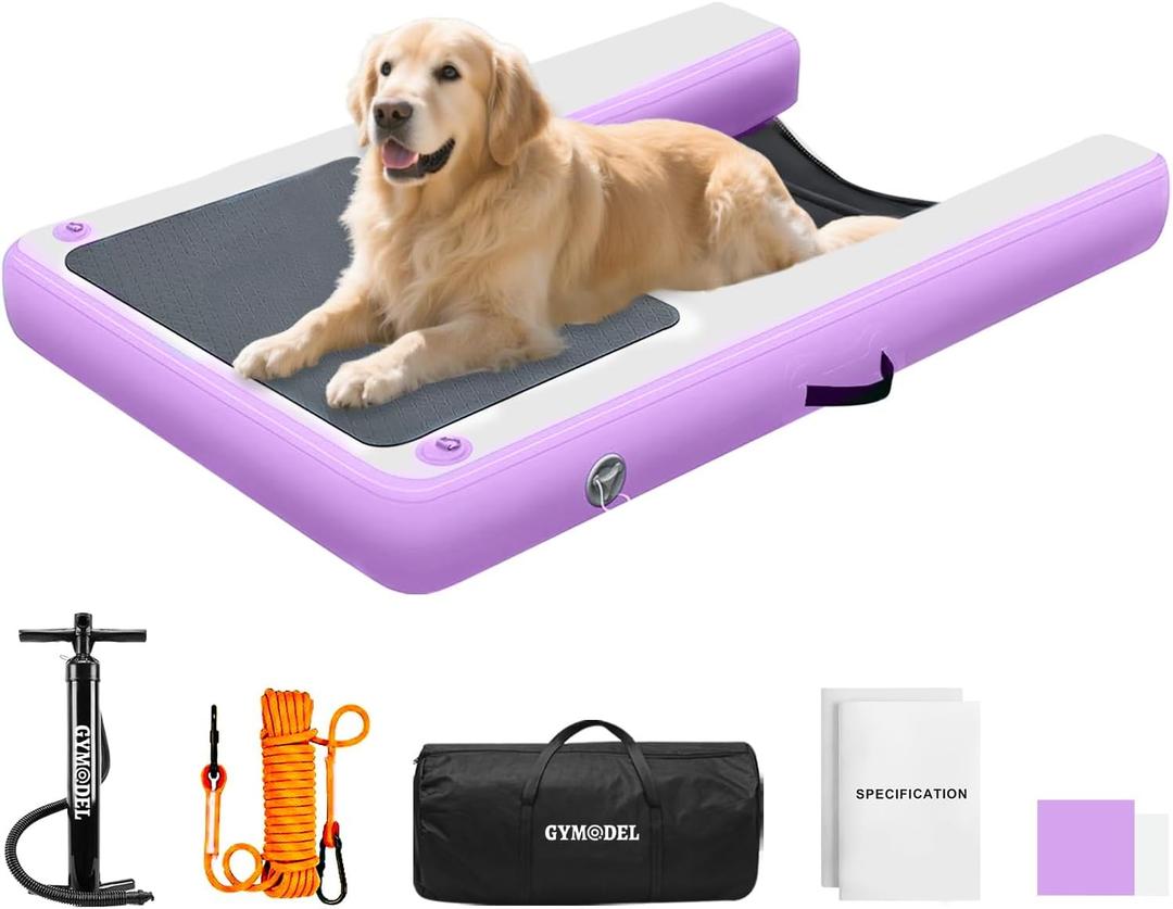 Inflatable Dog Boat Ramp for Large Dogs up to 200 lbsNon Slip EVA Floating Dog Dock Ladder with 3D Steps, Secure D-Rings & Ropes, Portable & Foldable Pool Ramp for Boats, Pools & Lakes (Purple)