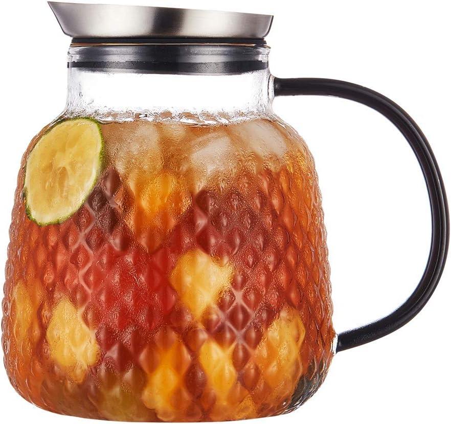 Purefold 40 ounces Pineapple Series Glass Pitcher with Stainless Steel Lid, Hot/Cold Water jug for Coffee, Lemonade, Iced Sun Tea,Beverage, Milk