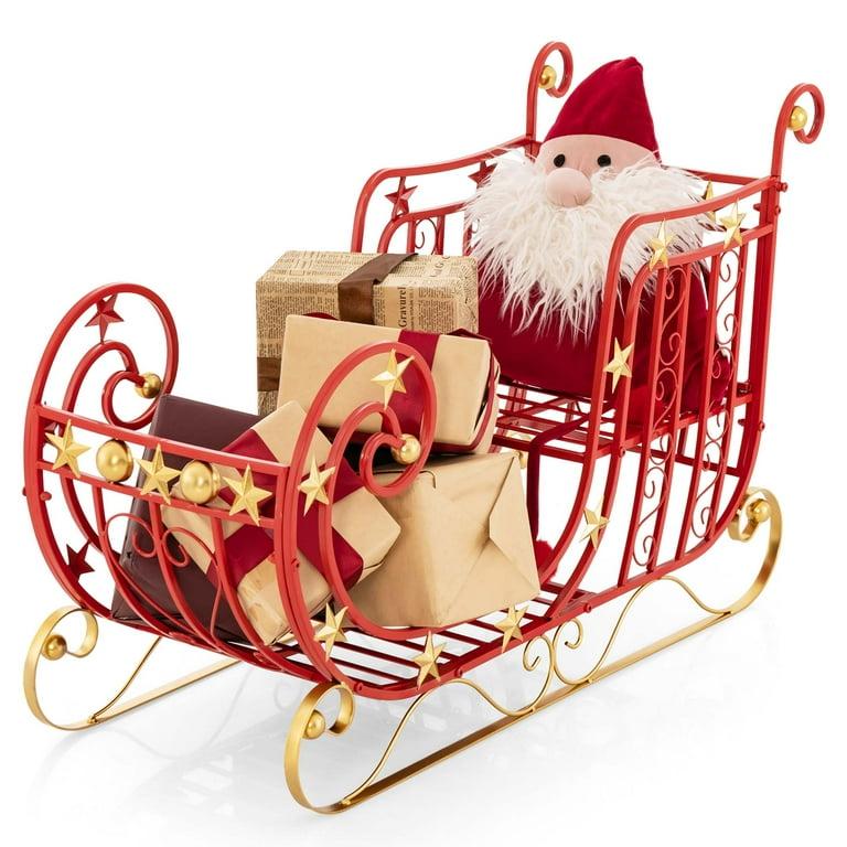 Red Santa Sleigh with Large Cargo Area for Gifts Metal Christmas Holiday Decor