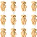 12Pcs Stuffed Plush Mini Teddy Bears, 6cm Joint Stuffed Small Teddy Bears Tiny Bear Stuffed Animal Bulk for Cake Decorations Party Favors Supplies Bag DIY Accessory Christmas Stocking  (Light Brown)