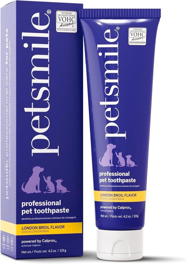 Petsmile Professional Pet Toothpaste for Cats & Dogs - VOHC Accepted Toothpaste - Clinically Proven to Control Plaque & Tartar Calprox Formula (London Broil, 4.2 Oz) (4.2 Ounce (Pack of 1))