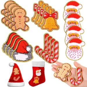 20 Pcs Christmas Self Adhesive Patches Santa Bell Candy Cane Cute Sew on Stickers Applique Washable for DIY Crafts T Shirt Clothing Jackets Backpacks Jeans Party Decorations Accessories (Santa)