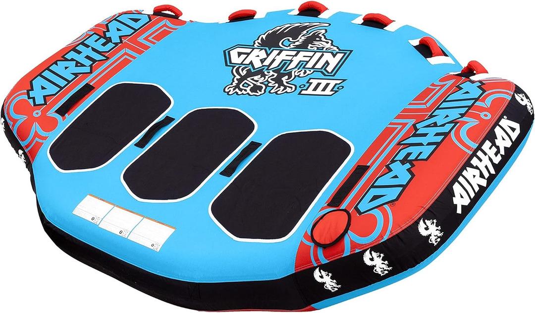Airhead Griffin Towable Tube for Boating, 1-3 Rider Inflatable Boat Tube for Water Tubing, Winged Design for Agile Turning, Full Nylon Cover, EVA Pads, Kwik-Connect, Speed Safety Valve, 3 Person