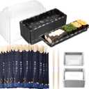 Disposable Dinnerware Set for 50pcs Sushi Trays Containers with Lids 8.6 x 3.6 Inch Disposable Sushi Take Out Boxes, 50 Pairs Japanese Bamboo Chopsticks, 100pcs Soy Sauce Dishes