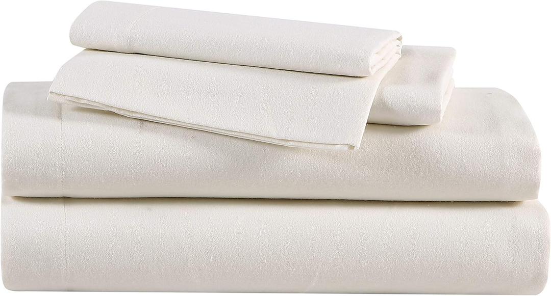 Eddie Bauer - Flannel Sheets King Size, Anti-Pilling & Wrinkle Resistant Cotton, Touchably Soft for All-Season Comfort - Bed Sheets with Matching Pillowcases & Fitted Sheet (Solid Ivory)